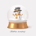 Realistic 3d render snowglobe with snowman. Christmas decoration. Royalty Free Stock Photo